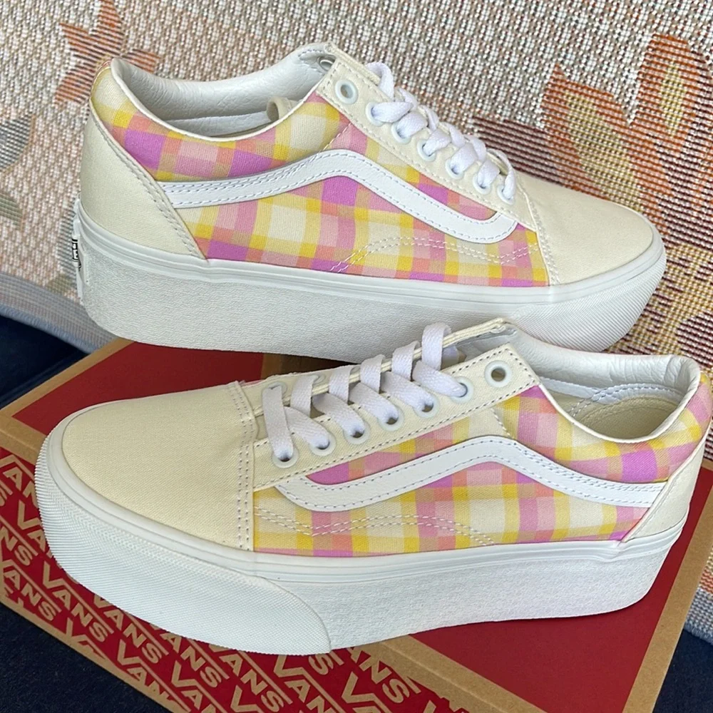 Vans WMNS Old Skool Stacked Pastel Picnic Pink Plaid VN0A7Q5MGBX Platforms